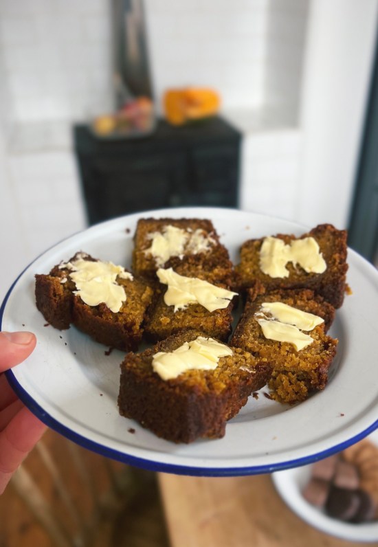 Pumpkin bread with butter